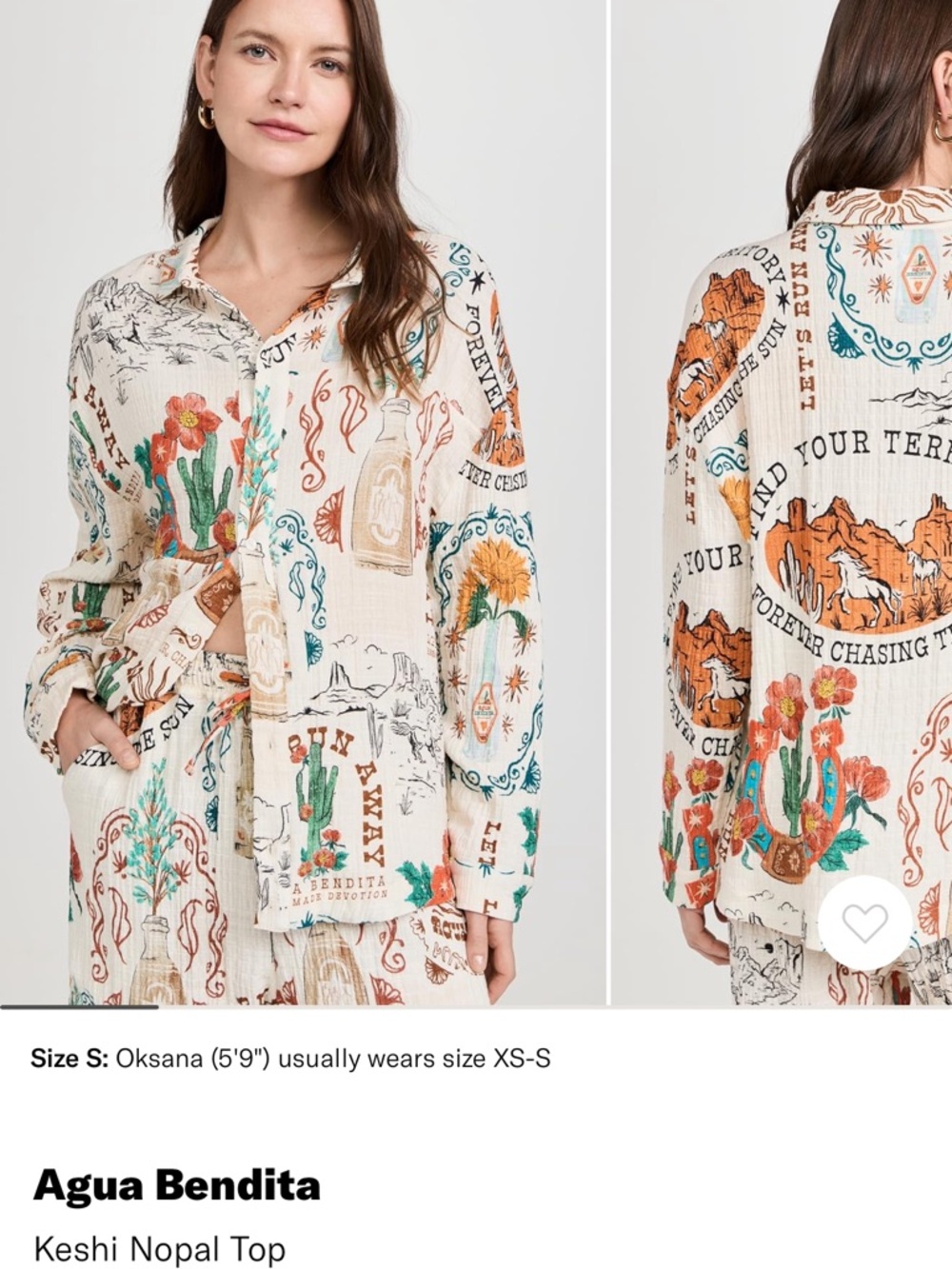 Agua Bendita Keshi Nopal Printed Button-Up Top - Cream with Orange & Teal